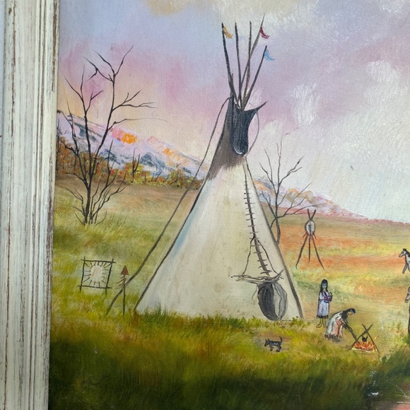 20 x 16  Framed Native American Western Oil Painting - Picture 3 of 9